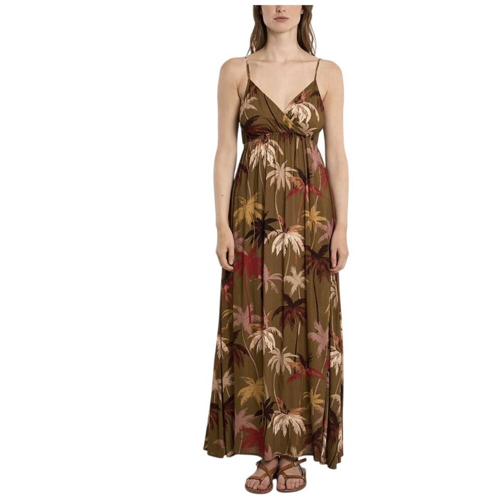NEW MOLLY BRACKEN moana printed maxi dress in khaki